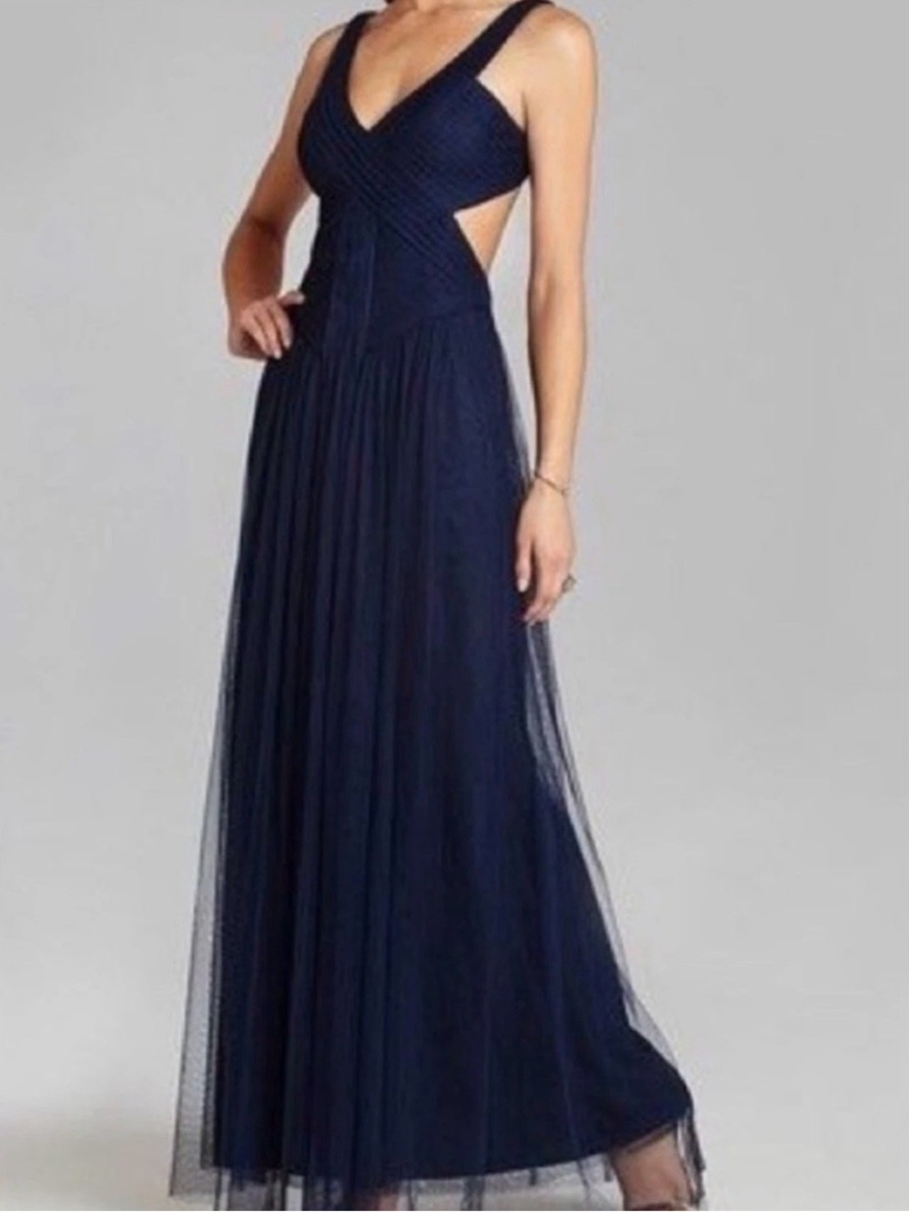 BCBG Max Azria Mara Navy Tulle Gown Size 8 Formal Evening Maxi Dress Prom